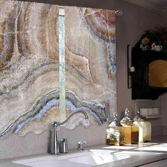 Onyx Marble Kitchen Curtains Nature Stone Surface Pattern Rock Granite Texture Short Tier Curtains for Bathroom Cafe Small Window Drapes Treatment 2 Panels (27.5x39 Inch)