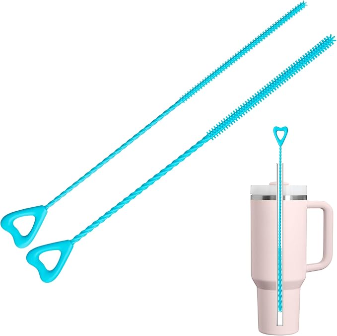 Silicone Straw Cleaner Brush, 2Pcs Reusable Straw Cleaning Brush for Cleaning Stanley and Yeti Metal Glass Tritan Straws