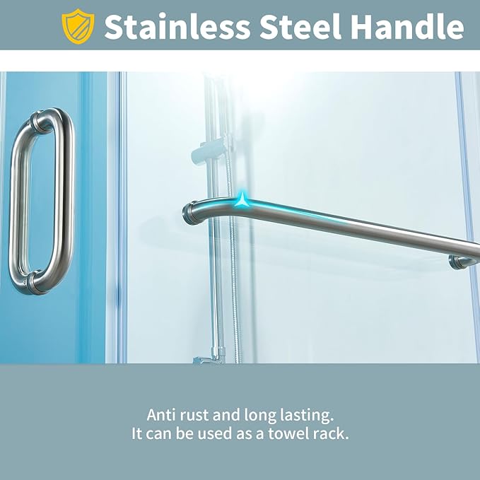 56-60" W x 76" H Frameless Sliding Shower Door, Frameless Shower Door, Shower Glass Door with 5/16" (8mm) Clear SGCC Tempered Glass, Stainless Steel Hardware O01 (Brushed Silver)