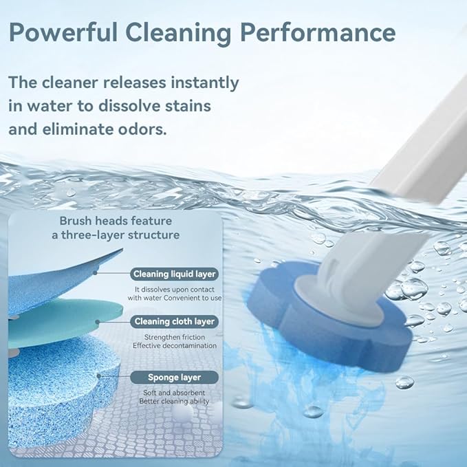 Disposable Toilet Brush Set with Holder, Angled Cleaning Wand with 24 Refill Heads, Wall-Mounted Hygienic Toilet Cleaner (Ocean, Lemon, Lavender Scents)