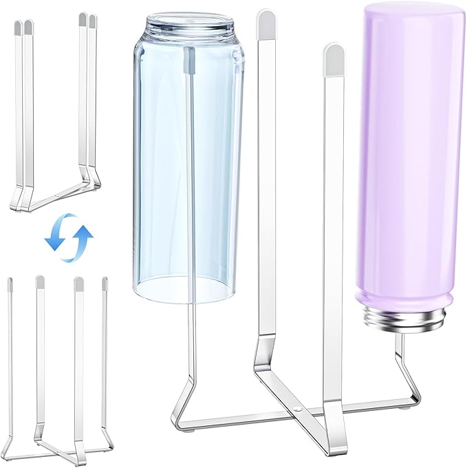 Water Bottle Drying Rack, Baby Bottle Dryer Rack, Stainless Steel Bottles Drying Rack, Collapsible Cup Rack Dryer, Kitchen Cup Storage for Travel Bottles, Reusable Bags (Silver)
