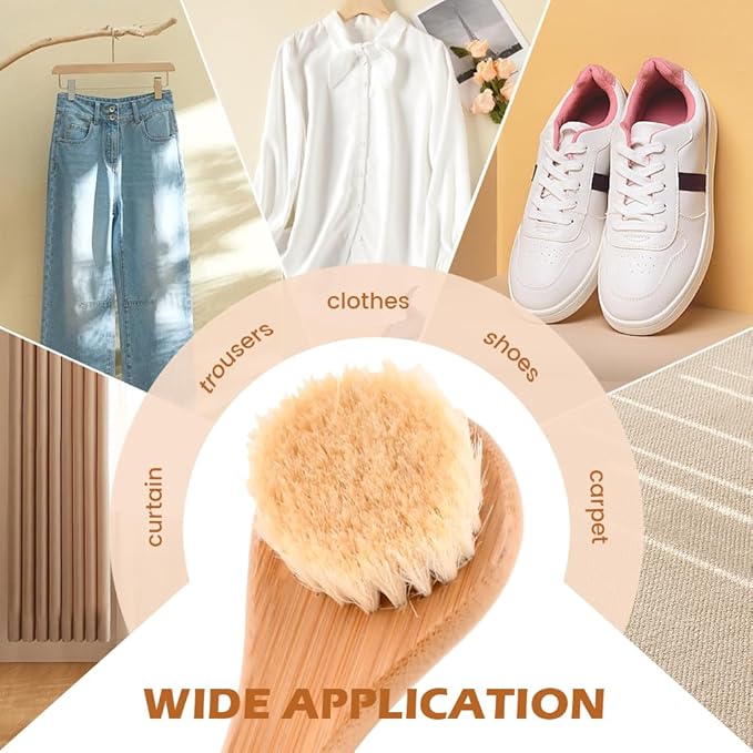 Natural Boar Bristle Laundry Stain Brush, Dorm Room Essential for College Students, Gentle on Fabrics & Tough on Stains, Safe for Clothes Without Damage