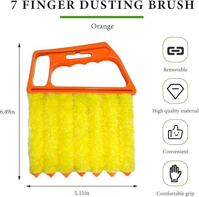 Blind Cleaner Duster Tool, Window Venetian Hand-held 7 Finger Dusting Cleaner Brush, Blinds Cleaning Brush Tool for Window Shutters Air Conditioner, Car Accessories (Orange)