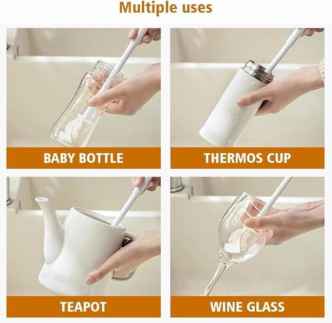 Folded Soft Bristle 360 ° Silicone Cup Brush Water Bottle Cleaner with Long Handle, Cover Narrow Neck Container Brush Cup (3pcs)