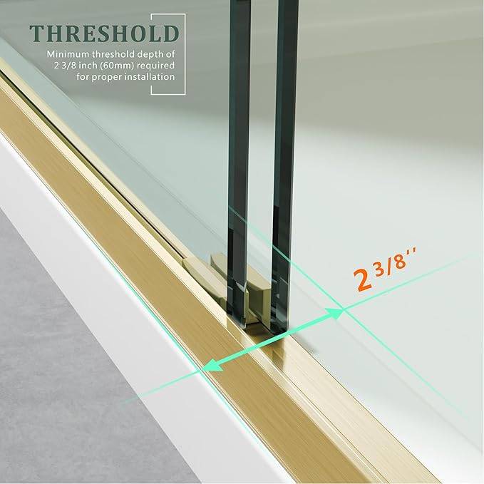 Brushed Gold 50-54'' x 72'' Semi-Frameless Glass Shower Door,Bathroom Sliding Door with 1/4'' Clear Tempered Glass,Stainless Steel Hardware Double Handles Reversible Easy Installation Bypass Doors
