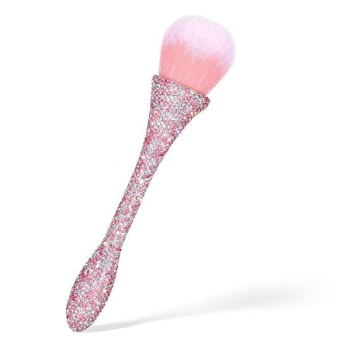 Nail Dust Brush, Pink Shiny Rhinestone Nail Art Dust Brushes Acrylic Nails Duster Brush Nails Powder Cleaning Brushes Make Up Manicure Trimming Clean Up Tools, 1 PCS