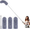 110" Extendable Feather Duster with Extension Pole, Ceiling Fan Cleaner Duster for High Ceiling, Bendable Microfiber Head, Long Handle Duster for Cleaning Fan, Furniture, and Cars (3 replaceable head)