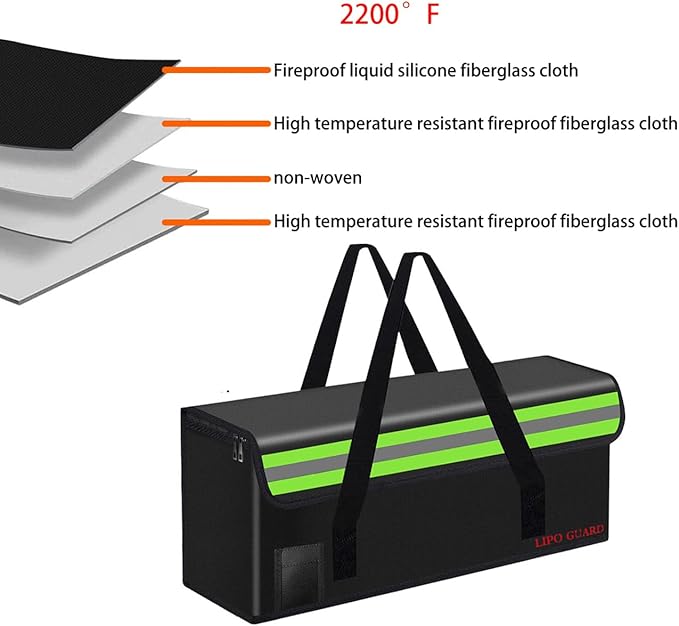 Lipo Battery Safe Bag Large Capatity Fireproof Bag for Ebike Lipo Battery Other Batteries Storage Charging Transport Home Office Travel Safe Storage Pouch