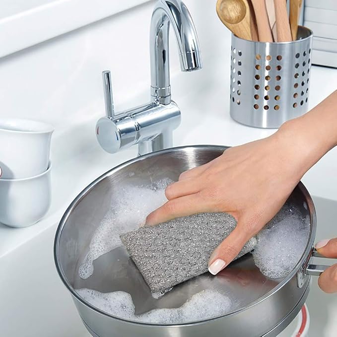 Gold and Silver Kitchen Sponge Scrubber, Heavy Duty Metallic Sink, Pot, Dish Washing Scrubber Non-Scratch, Non-Metal, Kosher Sponge, Pack of 4 (Superio)