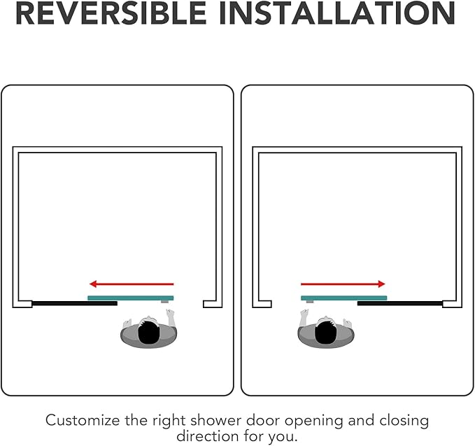 Sunrosa Semi-Frameless Tub Shower Door, 59-2/8"W ×60" H Single Sliding Shower Door, Bathtub Shower Door with Tempered Glass 5/16"(8mm), Glass Shower Door for Bathtub in Matte Black