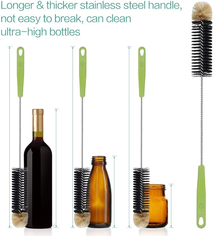 Long Bottle Cleaning Brush，Household Kitchen Cleaning Brush Set for Washing Narrow Neck Beer Bottles, Wine Decanters, Vases, Pipes，and Sports Water Bottles，2 Pack