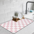 Checkered Dish Drying Mat for Kitchen Counter, Absorbent Non-Slip Coffee Mat, Heat Resistant Mat for Countertops Coffee Bar Decor 16" x 24" Pink