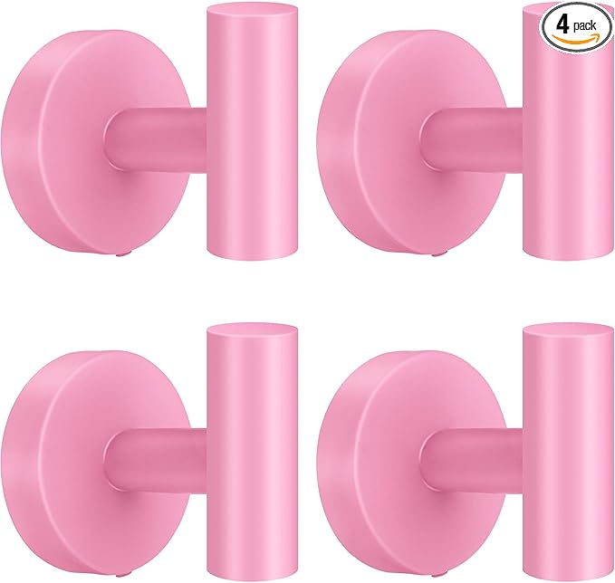 Towel Hooks, SUS 304 Stainless Steel Hooks, Heavy Duty Door Hanger Towel Robe Clothe Cabinet Closet Sponges Hook for Bathroom Kitchen Garage Gotel (Pink, 4 Pcs)