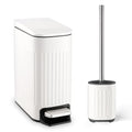 Bathroom Trash Can with Toilet Brush - 1.6 Gallon Slim Stainless Steel Garbage Can, Small Wastebasket for Bathroom, Office, Bedroom, Silicone Toilet Brush Included, White