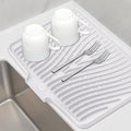 Silicone Dish Drying Mat for Kitchen Counter, Non-Slip Drain Pad with Built-in Drain, Dish Drying Pad, Large Heat Resistant Stone Drying Mat(White 16" x 12")