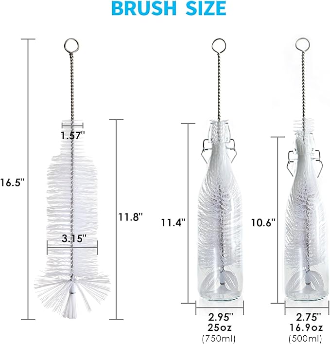 Bottle Brush-Ideal for Cleaning Narrow Neck Swing Top Glass, Brewing, Wine, Beer, Soda, Spray, Kombucha Bottles (White+1Pack)