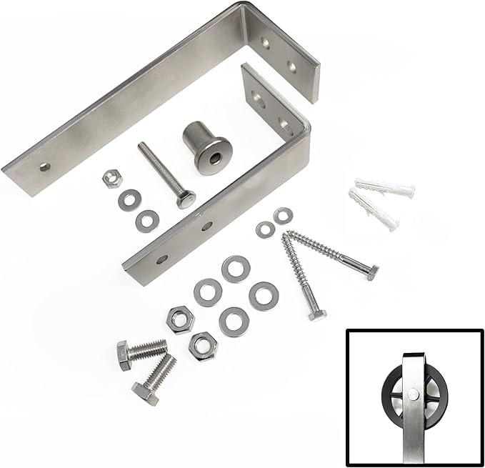 Homacer Sliding Barn Door Hardware Brushed Nickel Bracket Set for Black Spoke Wheel Door Hanger (NOT for Celling Mount)