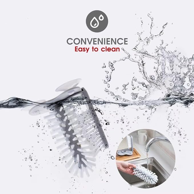 Bar Glass Washer Glass Cleaning Brush with Suction Base 360-Degree Triple Head Design Bottle and Cup Scrubber for Kitchen Sink (Light Gray)
