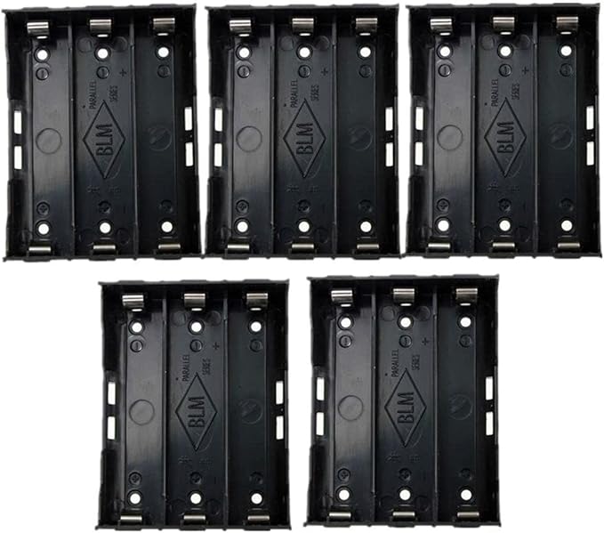 18650 Battery Case Holder, 5 Pack 3 Slots x 3.7V DIY Battery Storage Box, in Parallel Black Plastic Batteries Case with Pin for 3 x 18650