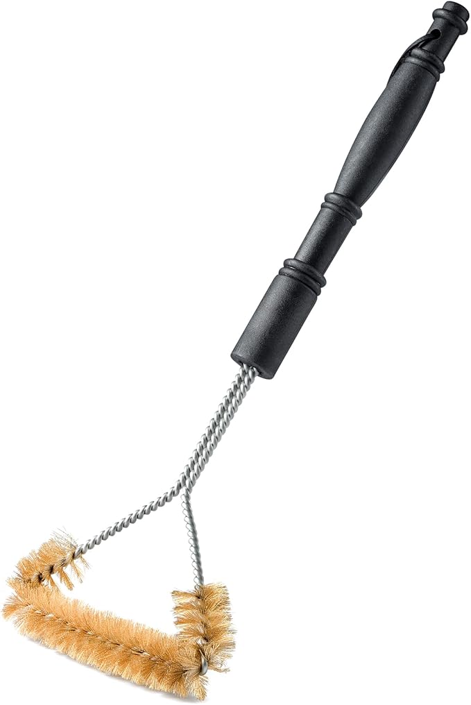 HIC Kitchen Roasting 3-Sided Grill Cleaning Brush with Non-Scratch Brass Bristles, 16.5-Inches Long