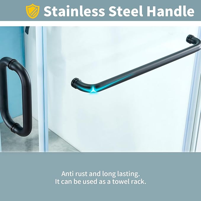56-60" W x 76" H Frameless Sliding Shower Door, Frameless Shower Door, Shower Glass Door with 5/16" (8mm) Clear SGCC Tempered Glass, Stainless Steel Hardware O01 (Matte Black 60" W x 76" H)