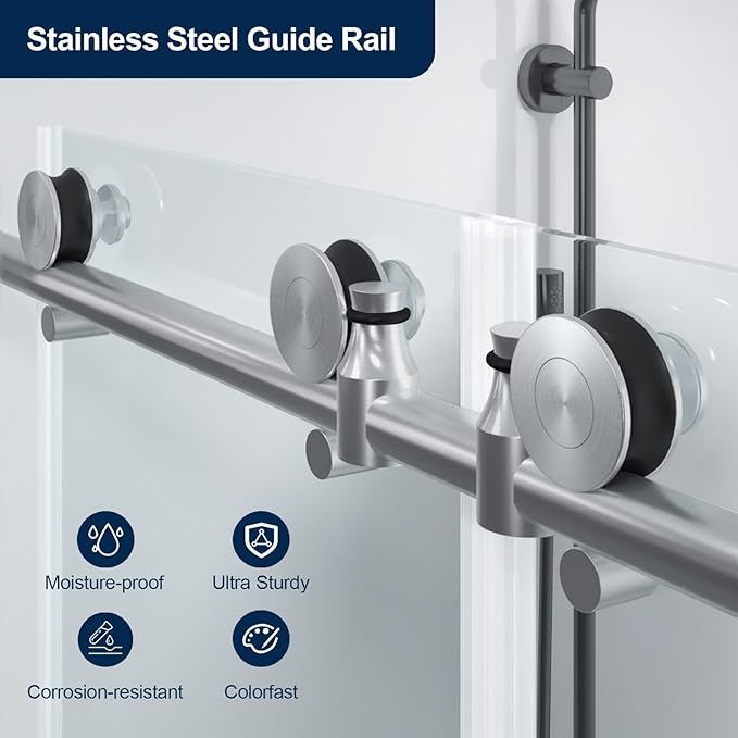 56-60" x 74" Double Sliding Shower Door,Frameless Shower Enclosure 5/16" (8mm) Clear Tempered Glass,Stainless Steel Circular Guide Rail, Brushed Nickel Finished