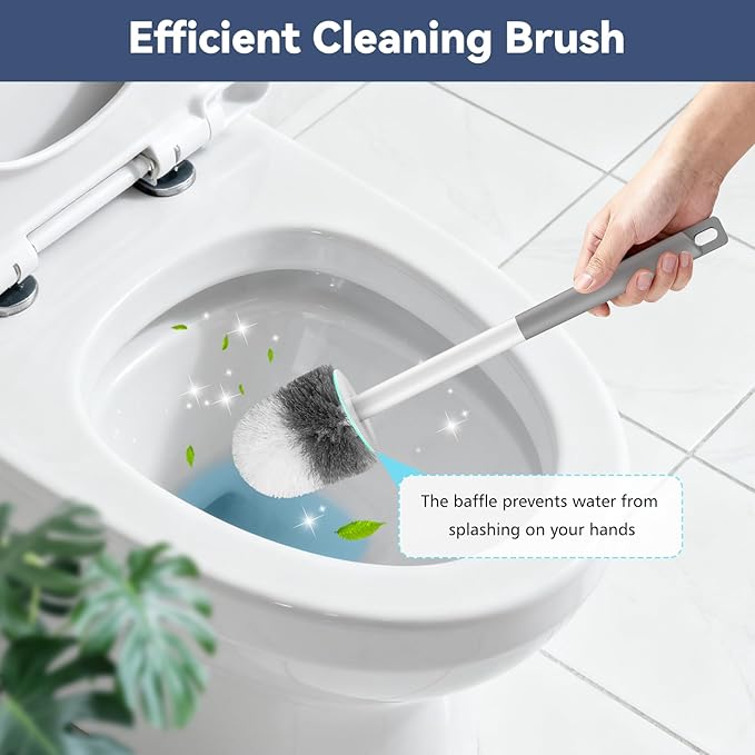 Toilet Brush, Compact Toilet Brush and Holder Set with Nylon Bristles 2 Pack Toilet Bowl Brush Small Hidden Scrubber Brushes for Bathroom Deep Cleaning, Grey & White