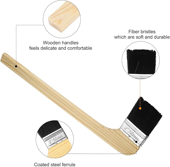 HARFINGTON Paint Brush 3Pcs 2" Brush Width Reusable Variety Angled Bend Brushes Radiator Paint for All Latex Oil Painting Furniture Walls Treatment, Black