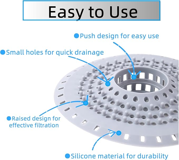 Grey Drain Hair Catcher Shower Drain Cover Hair Catcher Bathtub Drain Hair Catcher Silicone Tub Hair Catcher Drain Protector