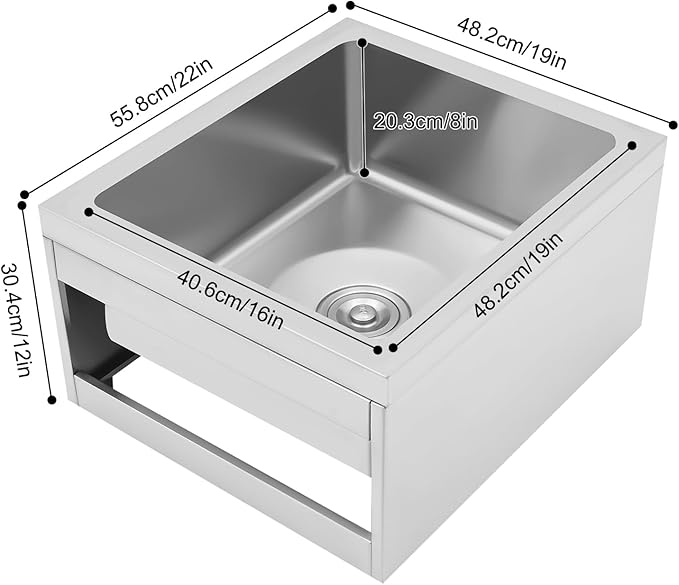 Commercial Floor Mop Sink, 19x 22x12 Inch Utility Room Service Basin Mop sink with Cleaning Tool Rack for Restaurant Kitchen Garage Basement Bathroom Stainless Steel No Baffles