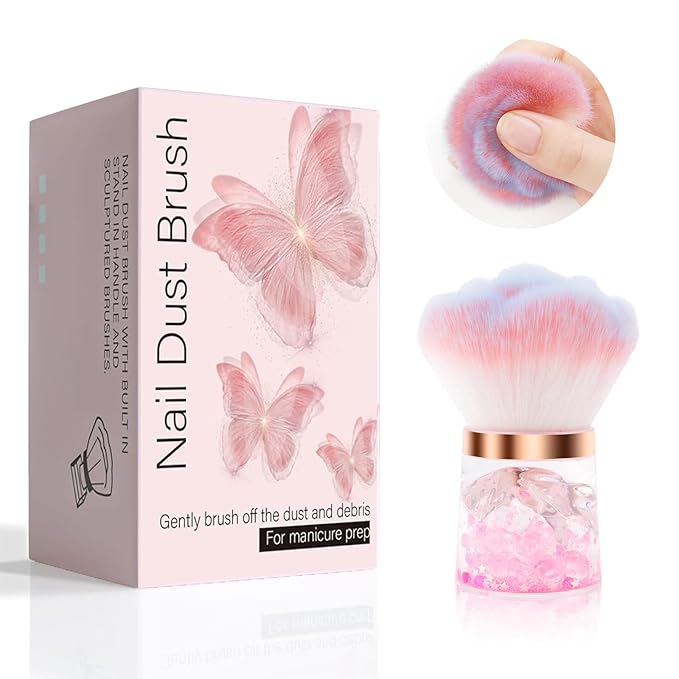 ANGNYA Nail Dust Brush, Rose Nail Art Dust Powder Remover Brush with Acrylic Handle Flower Design, Fluffy Dust Brush for Nails Soft Nail Duster Brush (Rose)