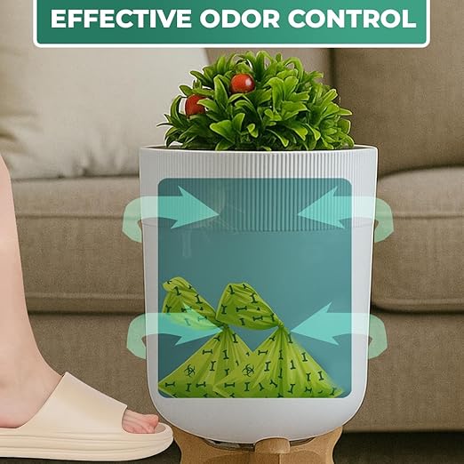 Small Bathroom Trash Can with Plant Style Lid, 1.8 Gallon, White, Small Bathroom Garbage Can, Decorative Wastebasket for Bedroom, Office, and Bathrooms, Trash Bin That Looks Like a Plant