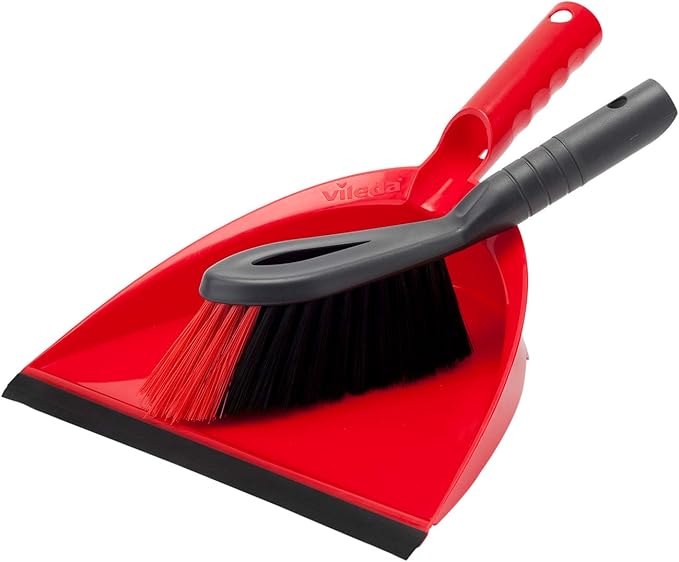 Vileda 2 in 1 Dustpan Set, 14 x 14 x 34.6 cm, Red