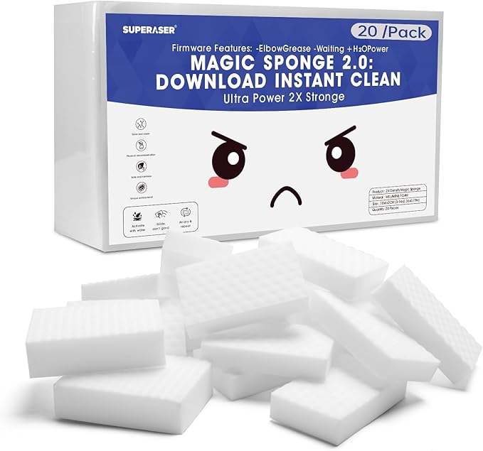 Magic Sponge Eraser, Textured 20 Pack Extra Dense Sponge for Stubborn Grime in Kitchen, Bathroom, Shower & On Furniture