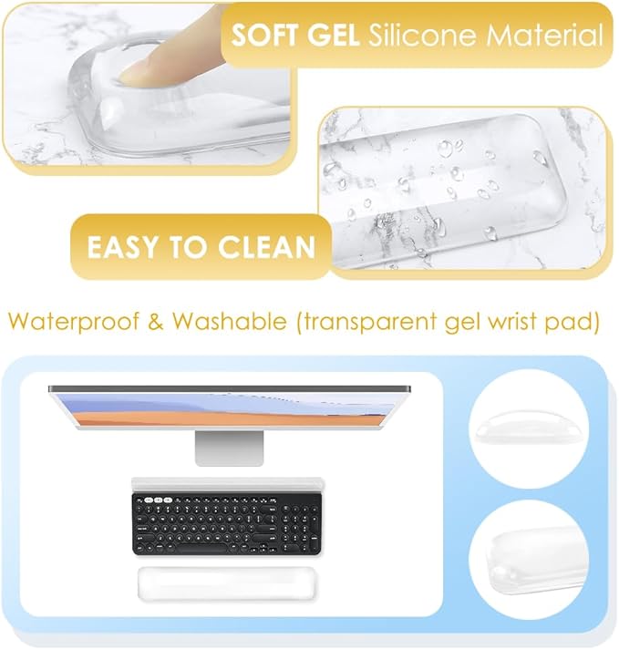 Soft Keyboard Wrist Rest Pad 14.37IN Comfortable Cool Silicone Cushion Typing Hand Pain Relief Support Pad with Gel-Filled for MacBook Magic Keyboard Other Keyboards Office & Home (Clear)