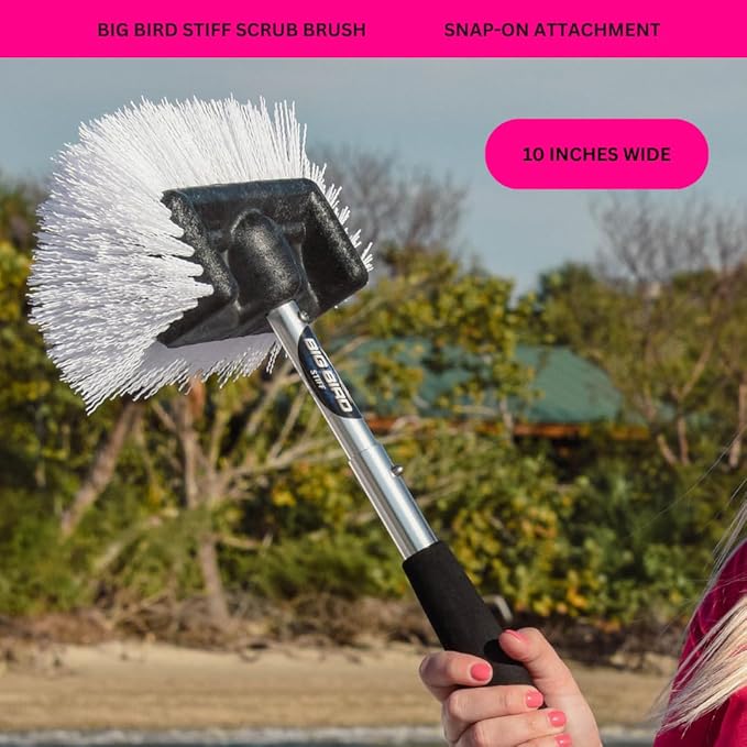 Big Bird Brush (Stiff) White Boat Deck Scrub Brush for Cleaning and Washing - Boat Cleaner & Car Cleaner - Snap-On Attachment Only