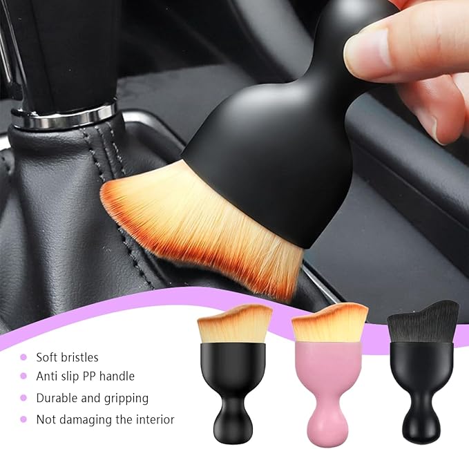 Car Brush, Curved Design Vehicle Interior Detailing Dust Collectors, Dirt Dust Cleaning Tool for Dashboard Air Conditioner Vents Computer, Universal Automotive Accessories (Black)