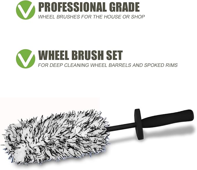 Car Cleaning Rim Brush Wheel Cleaning Brush, Metal Free Soft Synthetic Wool Car Wash Brush, Highly Water Absorption Wheel Brush (Black White)