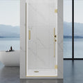 Framelss Hinged Shower Door, 30" W x 76" H Single Swing Shower Door, 3/8" (10mm) Tempered Glass with Nano Coating, 304 Stainless Handle, Glass Door for Walk-in Shower - L02-30 (Brushed Gold)