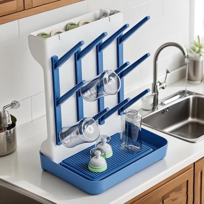 Tecdigbo Baby Bottle Drying Rack, Countertop Bottle Dryer, Cup Drying Rack, for 12Pc Bottles and Accessories,Pump Parts,Pacifiers,for Small Water Cup,Vitality Blue, Free Small Brush for Cleaning