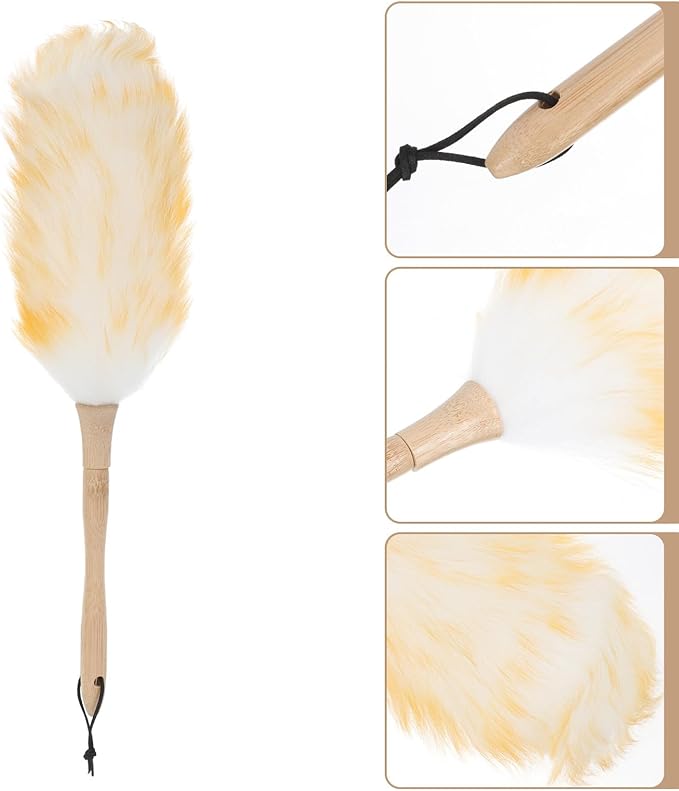 VILLCASE Lambswool Duster for Cleaning with Anti-Static Wool Head, 22cm Handle, Portable Household and Car Dust Remover for Furniture, Office, and Home Use