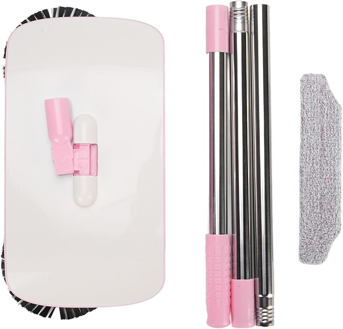 Carpet Sweeper Manual Push Handheld, Push Sweeper 2 in 1 Hand Floor Hand with 180 Degree Rotating Hard Floor Mopping Cleaner for Wooden Marble (Pink)