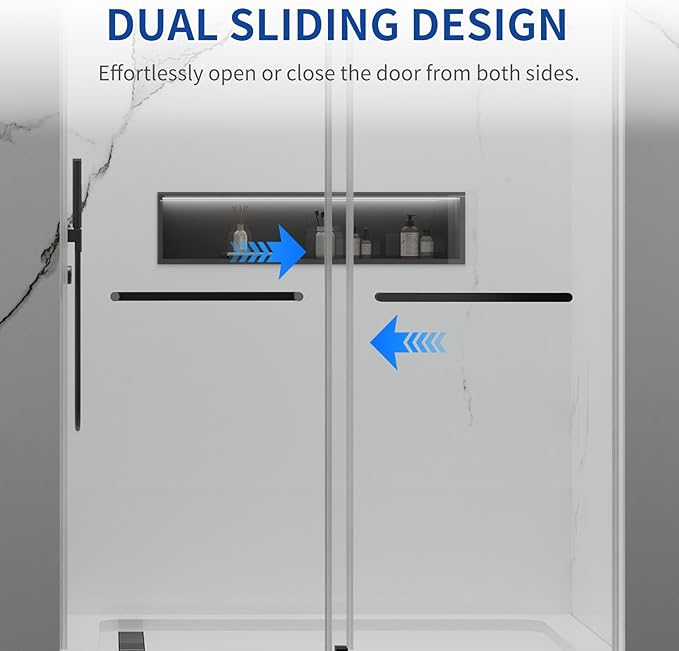 56-60 in. W x 76 in. H Double Sliding Frameless Shower Door, 5/16" (8mm) Tempered Glass with Double Nano Coating, Easy-to-Clean Bathroom Glass Door （Matte Black）