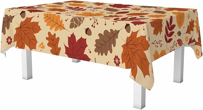 Fall Leaves Table Cloth 52x70 Maple Brown Autumn Pine Nut Harvest Tablecloth Rectangle Table for Dining Kitchen Banquet Party Decorative Outdoor Picnic Rustic