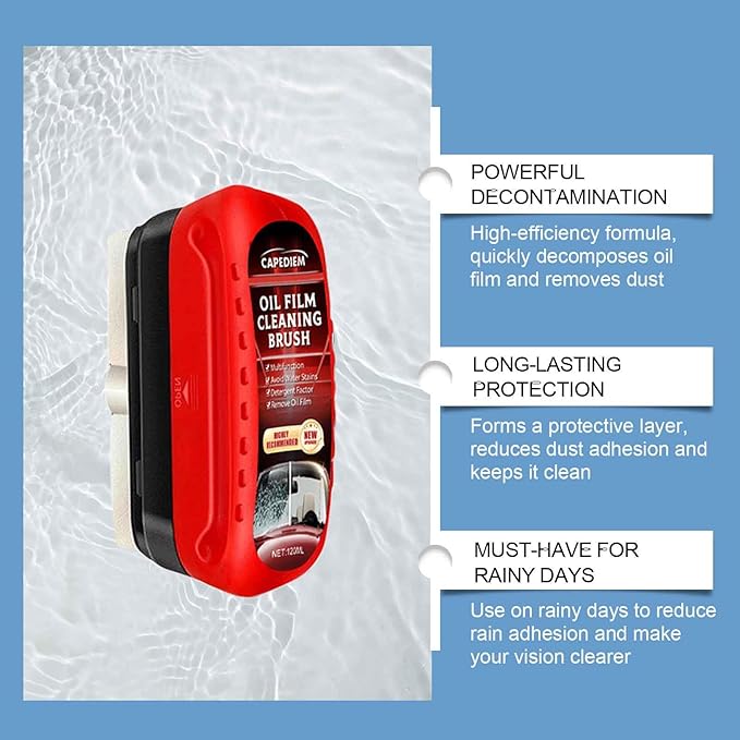 CAPEDIEM 2026 NEW Automotive Oil Film Cleaning Brush for Car Windows,Glass Cleaning Board, Suitable for Windshield Glass Oil Film Remover, Car Windshield Cleaner (red)