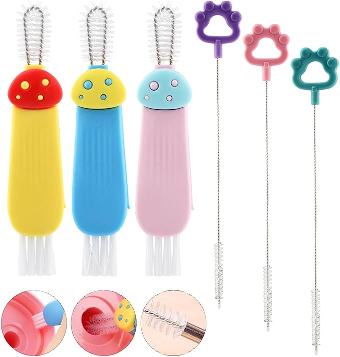 3 in 1 Cup Lid Cleaning Brush Multifunctional Cup Lid Ga-p Cleaner,Portable Silicone Cups Lids Ga-p Cleaner,with 3 Straw Cleaner Brush, for Bottle Tight Spaces Cups