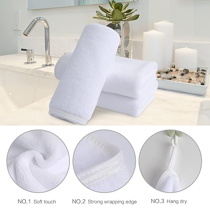 SINLAND Absorbent Coral Velvet Washcloth Ultra Soft Microfiber Face Towels 12 x 12 inch Multi-Purpose Face Cloths for Household and Sport