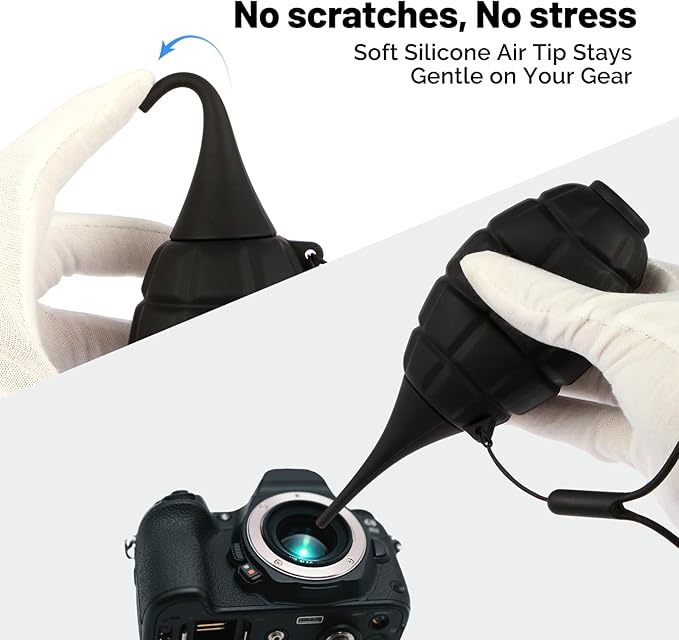 CAMKIX Camera Cleaning Kit - 2X Soft Tipped Upgraded Camera Sensor Blower - Compressed Air Camera Cleaner with Silicone Strap for DSLR, LCD Screens, CCD CMOS Lens Filter, Mirrorless Camera Sensor