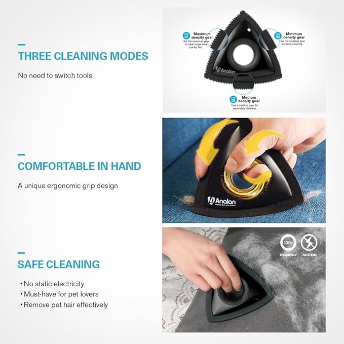 Analan Mini Pet Hair Remover for Car Detailing Supplies, Triangle Dog Hair Remover for Auto Detailing, Couch, Furniture, Lint, Carpet (Suit with 2 Blades) (Lemon Blue)