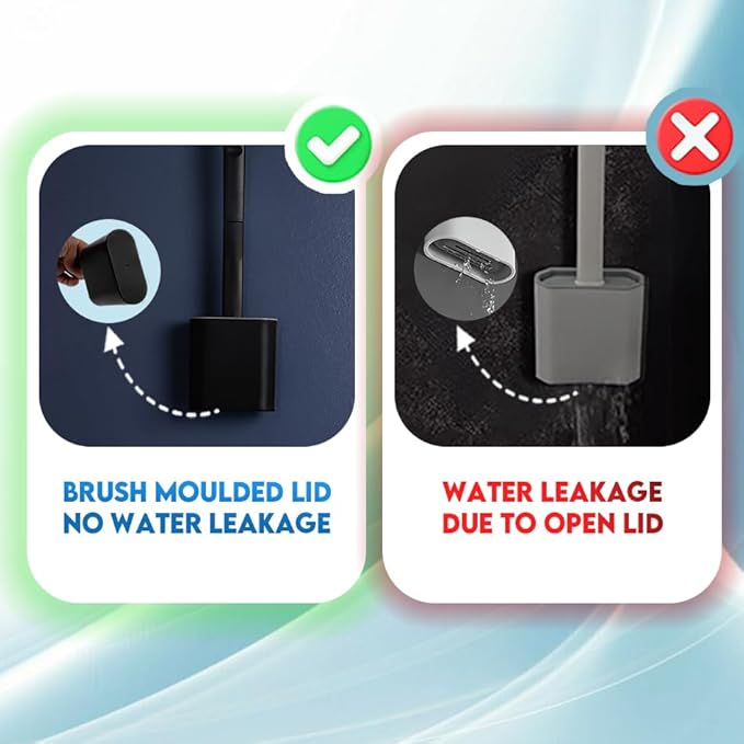 Modern Minimalist Silicone Black Toilet Brush with Holder - Pack of 2 Toilet Bowl Brush Set - Self-Cleaning & Splash-Free, Easy-Rinse Design with Wall Mounted Holder Bathroom Accessory.